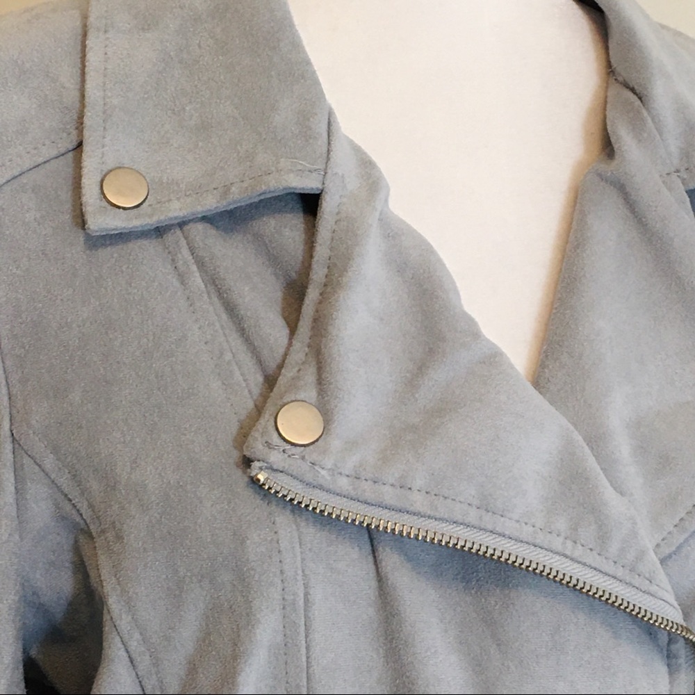 Lysse Womens Cory Faux Suede Moto Jacket Light Blue Asymmetric Zip size Medium - Picture 6 of 15